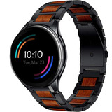 Strap-it® OnePlus Watch 3 houten/stalen band (zwart)