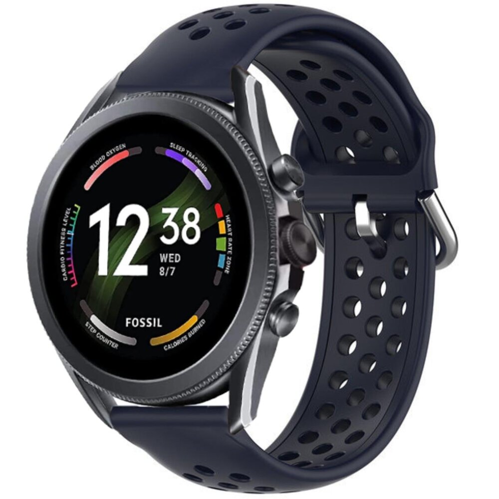 Strap-it® Strap-it Fossil Gen 6 - 44mm siliconen bandje met gaatjes (donkerblauw)