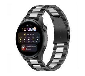 Strap-it® Huawei Watch 3 (Pro) stalen band (zwart/zilver) Strap-it® Huawei Watch 3 (Pro) stalen band (zwart/zilver)