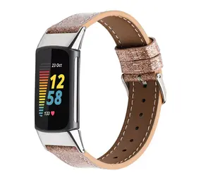 Strap-it® Fitbit Charge 6 leren bandje (donkergoud) Strap-it® Fitbit Charge 6 leren bandje (donkergoud)