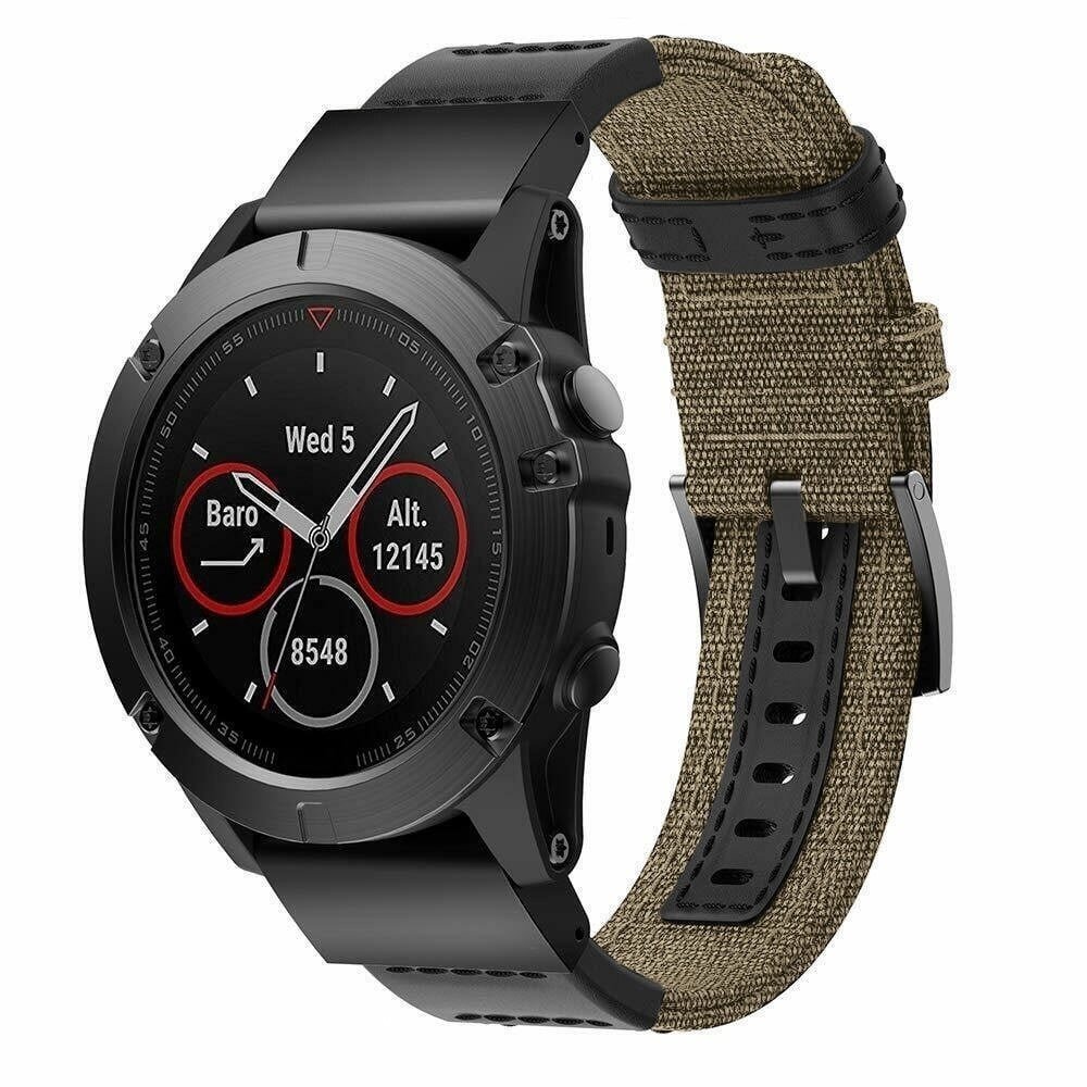 Strap-it® Strap-it Garmin Tactix 8 - 47mm nylon hybrid bandje (beige) Strap-it® Strap-it Garmin Tactix 8 - 47mm nylon hybrid bandje (beige)