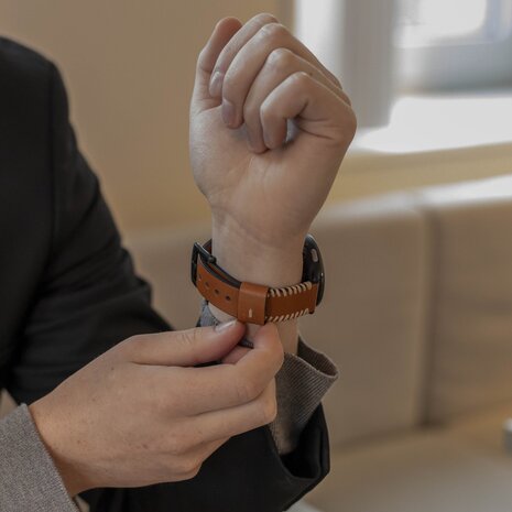 Strap-it® Strap-it Oppo Watch X2 Stitched leren band (bruin)