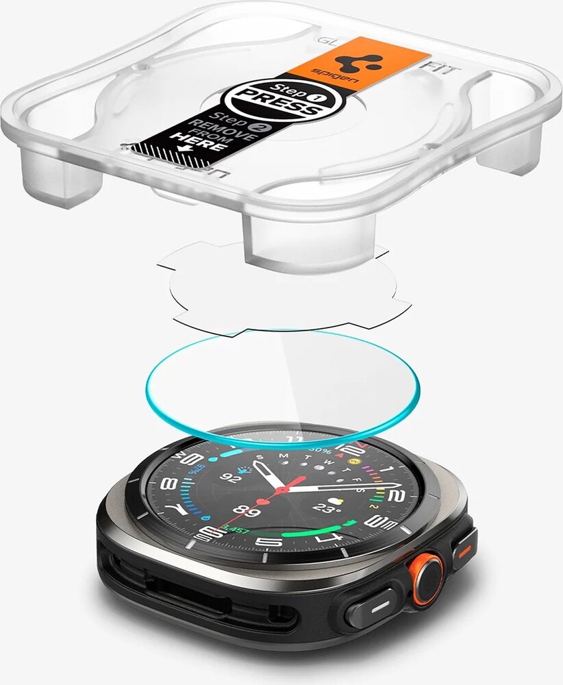Spigen Spigen Samsung Galaxy Watch Ultra Tempered Glas met Montage 2 stuks Screenprotector (transparant)