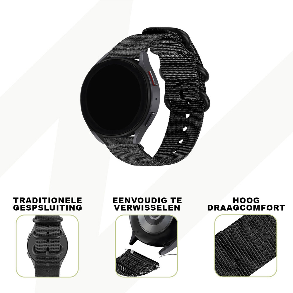 Bandz Bandz Amazfit GTR 2 nylon band met gesp (zwart)
