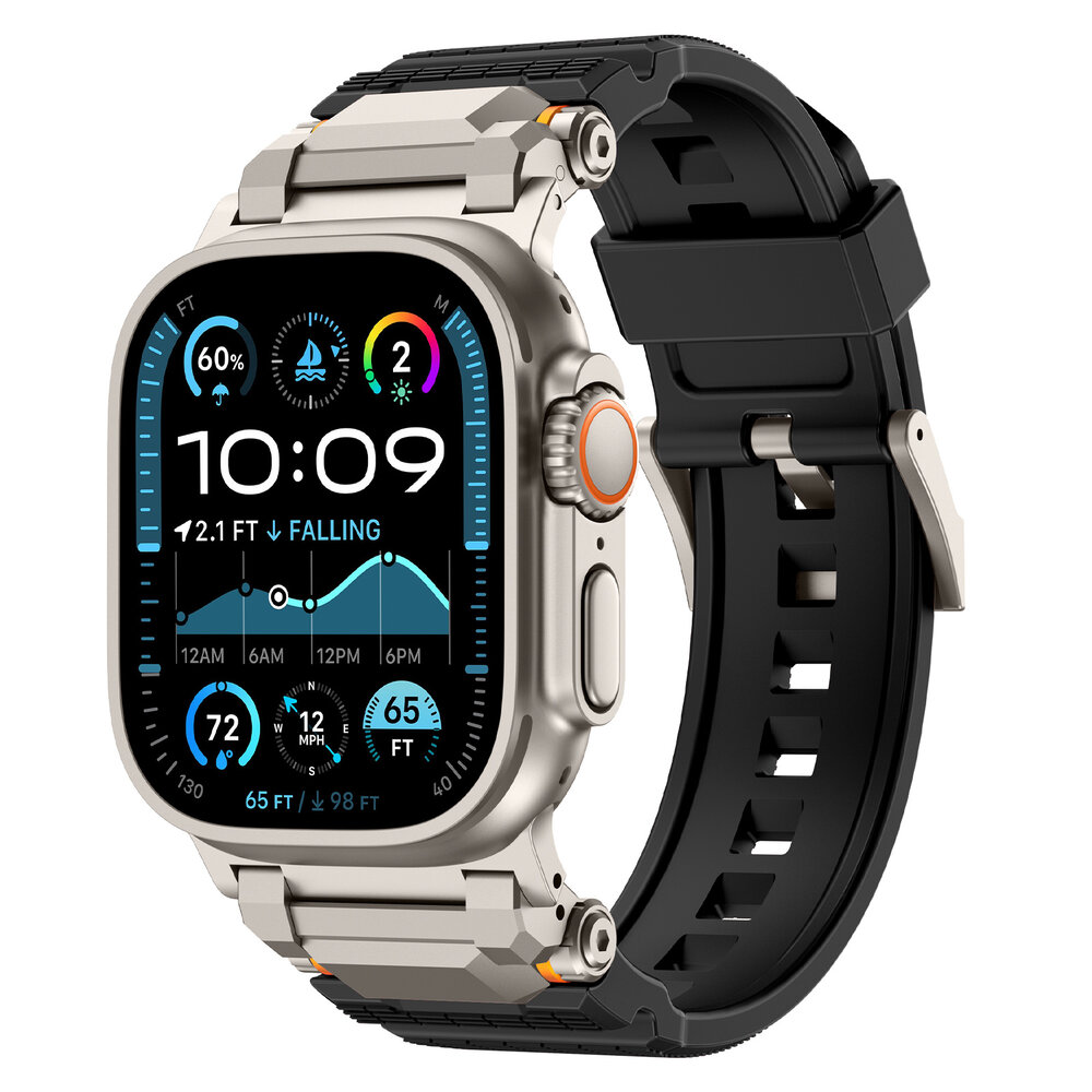 Strap-it® Strap-it Apple Watch 'Adventurer' siliconen band (zwart met titanium)