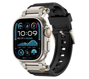 Strap-it® Apple Watch 'Adventurer' siliconen band (zwart met titanium)