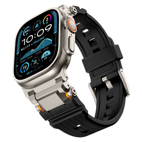 Strap-it® Strap-it Apple Watch 'Adventurer' siliconen band (zwart met titanium)