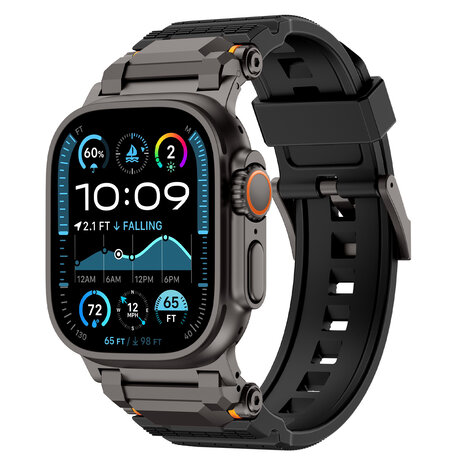 Strap-it® Strap-it Apple Watch 'Adventurer' siliconen band (zwart met zwart)