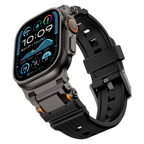 Strap-it® Strap-it Apple Watch 'Adventurer' siliconen band (zwart met zwart)