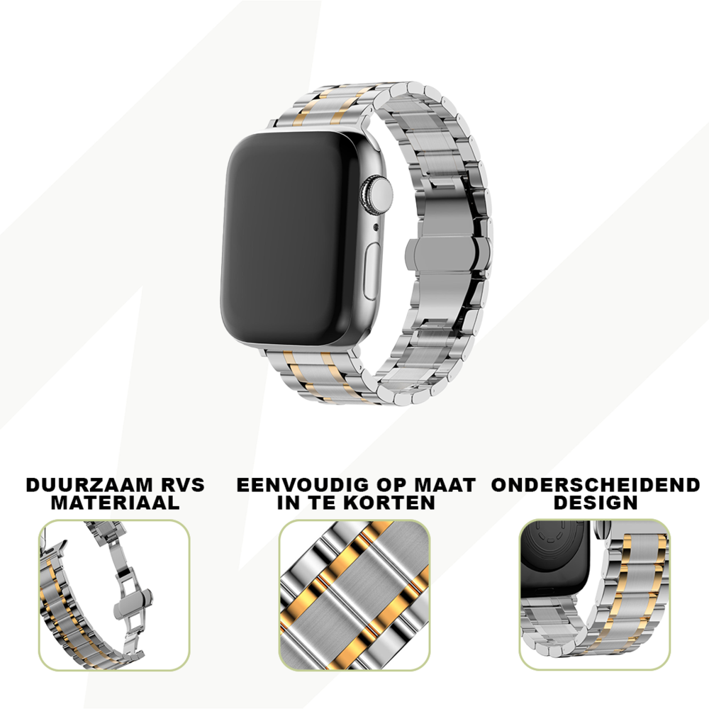Bandz Bandz Apple Watch stalen schakel band Deluxe (zilver/goud)