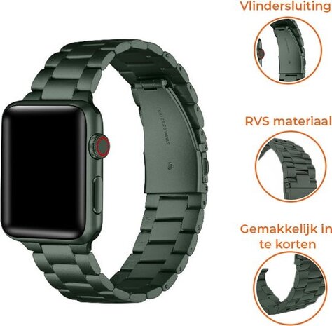 Strap-it® Strap-it Apple Watch stalen band (donkergroen)
