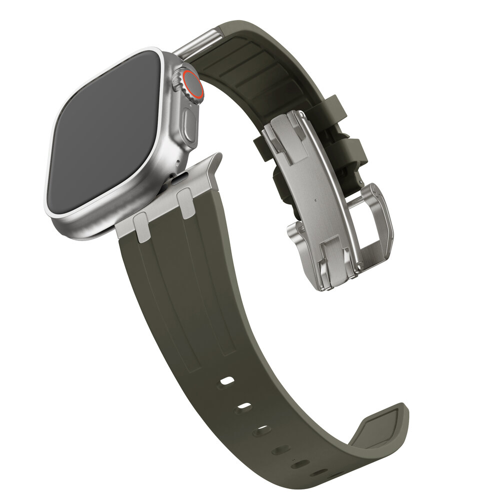 Bandz Bandz Apple Watch siliconen band 'Luxe Liquid' (bruin met titanium)