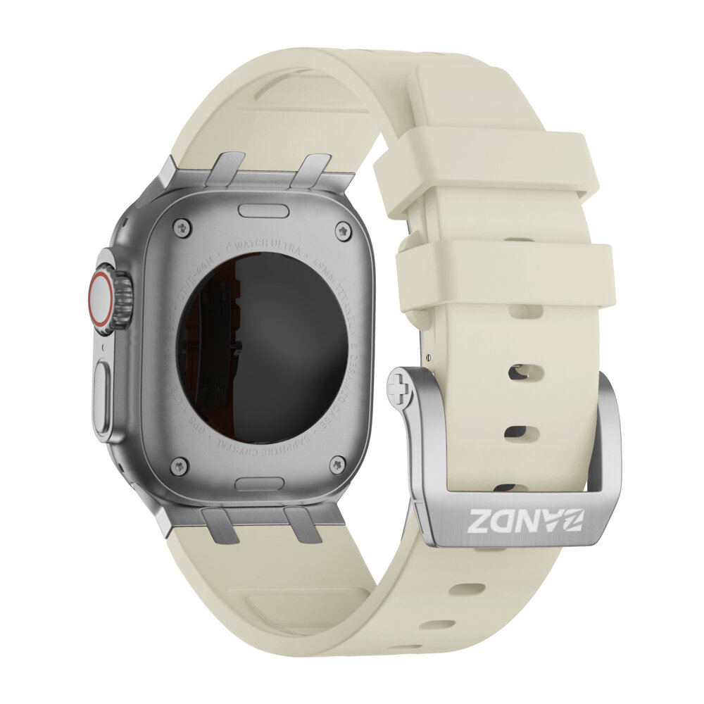 Bandz Bandz Apple Watch siliconen band 'Luxe Liquid' (beige met zilver)