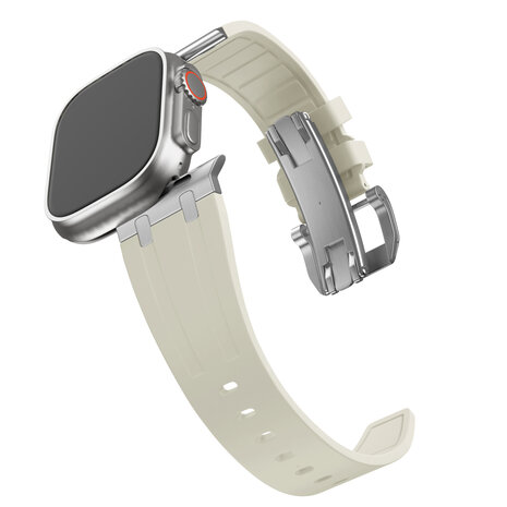 Bandz Bandz Apple Watch siliconen band 'Luxe Liquid' (beige met zilver)