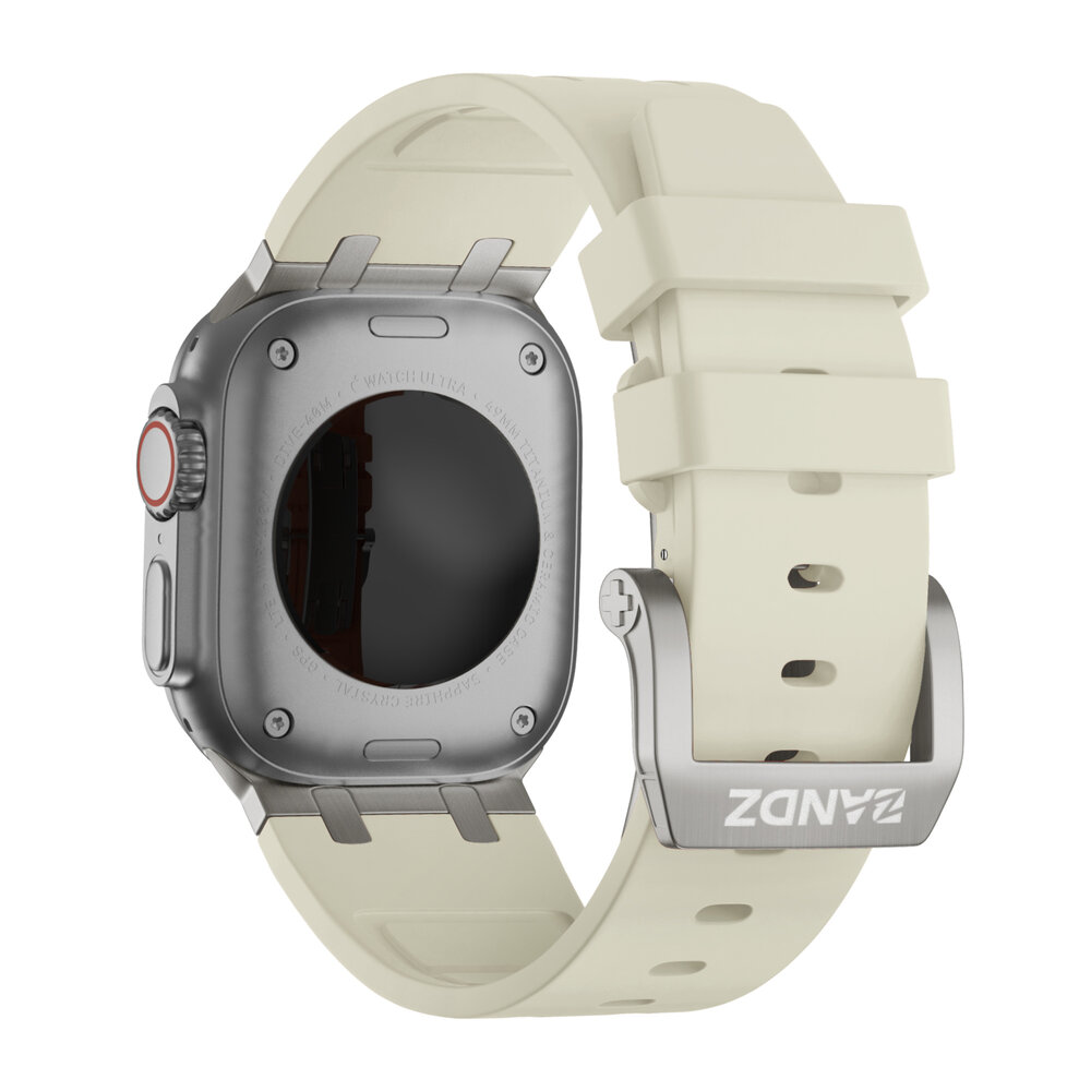 Bandz Bandz Apple Watch siliconen band 'Luxe Liquid' (beige met titanium)