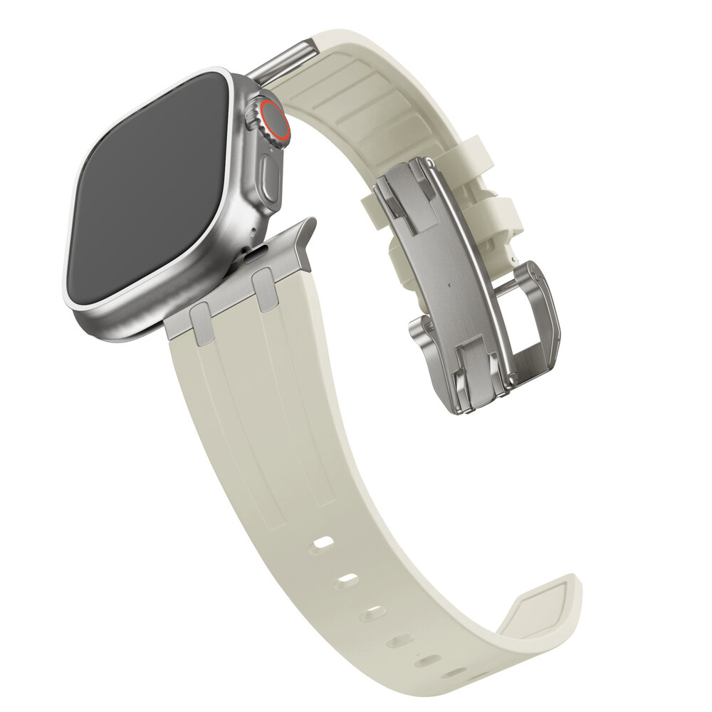 Bandz Bandz Apple Watch siliconen band 'Luxe Liquid' (beige met titanium)