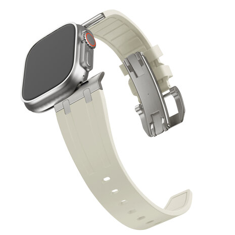 Bandz Bandz Apple Watch siliconen band 'Luxe Liquid' (beige met titanium)