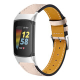 Strap-it® Fitbit Charge 6 modern leren bandje (lichtbeige)