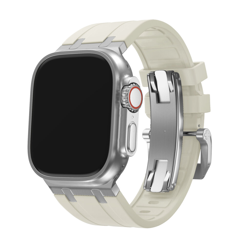 BALR. BALR Apple Watch Ultra liquid siliconen band (beige/zilver)