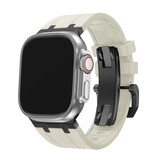 BALR. BALR Apple Watch Ultra liquid siliconen band (beige/zwart)