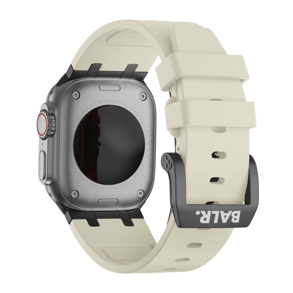 BALR. BALR Apple Watch Ultra liquid siliconen band (beige/zwart)