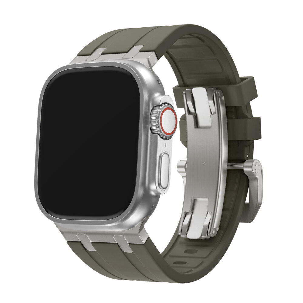 BALR. BALR Apple Watch Ultra liquid siliconen band (bruin/titanium)