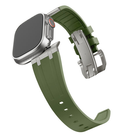 BALR. BALR Apple Watch Ultra liquid siliconen band (groen/titanium)