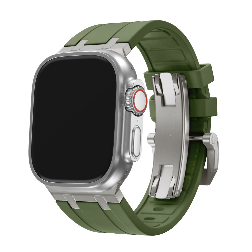 BALR. BALR Apple Watch Ultra liquid siliconen band (groen/titanium)