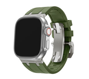 BALR. BALR Apple Watch Ultra liquid siliconen band (groen/titanium)