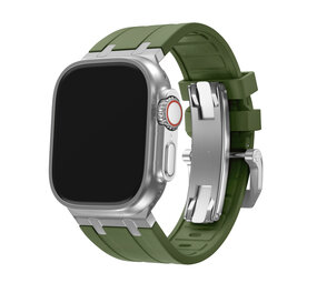 BALR. BALR Apple Watch Ultra liquid siliconen band (groen/zilver)