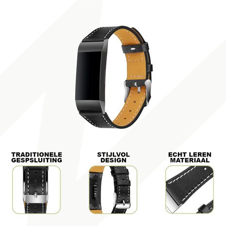Bandz Bandz Fitbit Charge 3 lederen band (zwart)