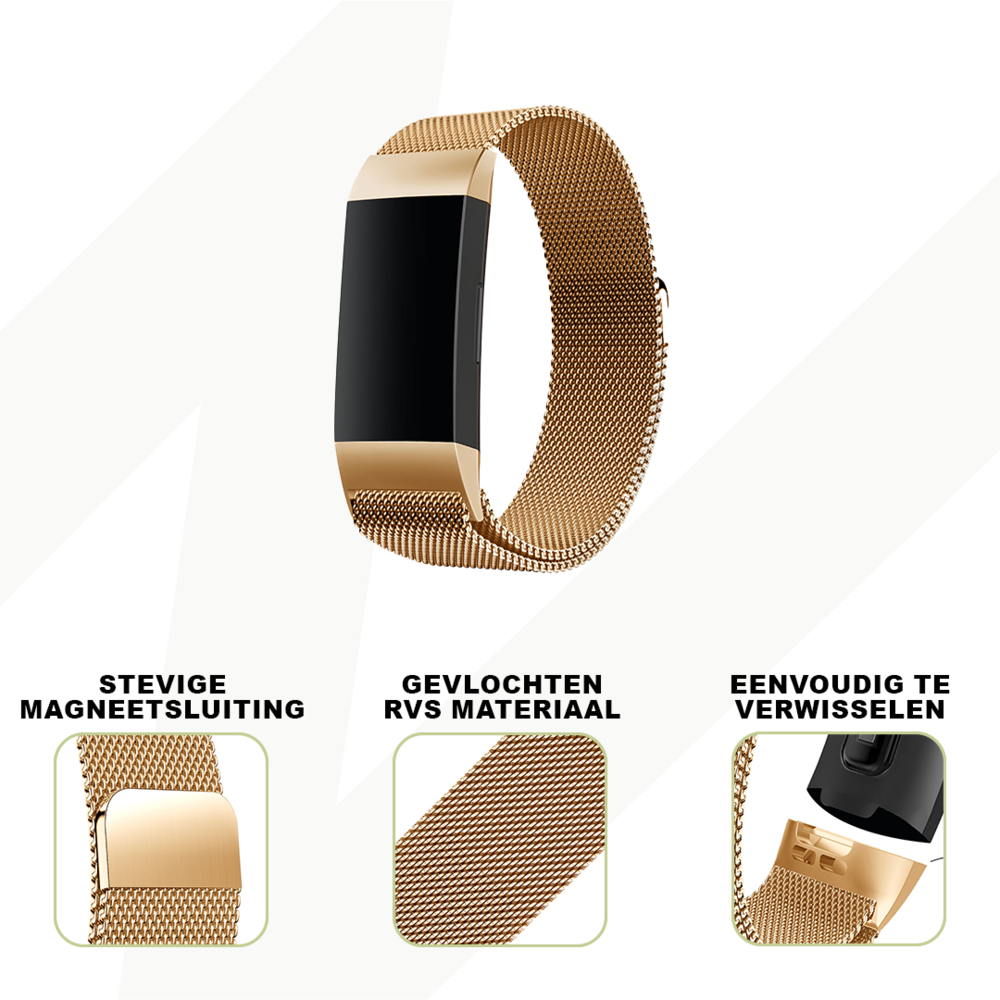 Bandz Bandz Fitbit Charge 3 Milanese loop band (roségoud) Bandz Bandz Fitbit Charge 3 Milanese loop band (roségoud)