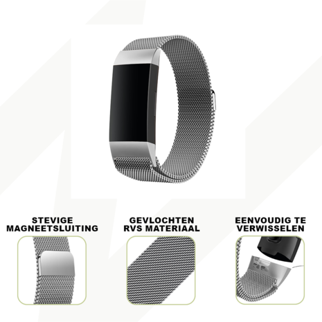 Bandz Bandz Fitbit Charge 3 Milanese loop band (zilver)