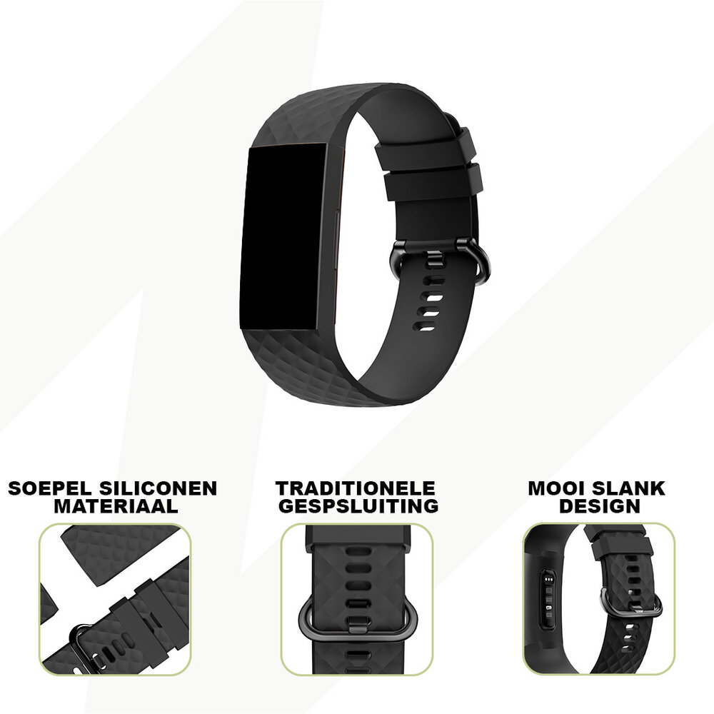 Bandz Bandz Fitbit Charge 4 siliconen band 'Classic' (zwart)