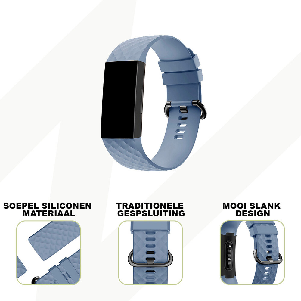 Bandz Bandz Fitbit Charge 3 siliconen band 'Classic' (grijsblauw)