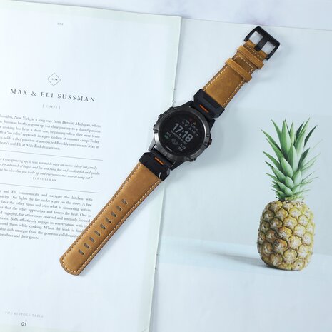 Strap-it® Strap-it Garmin Tactix 8 - 51mm genuine leren bandje (bruin)