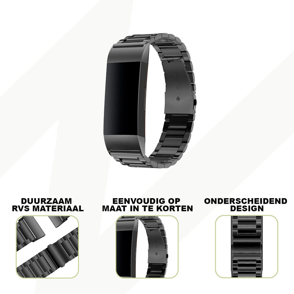 Bandz Bandz Fitbit Charge 3 stalen band 'Classic' (zwart)