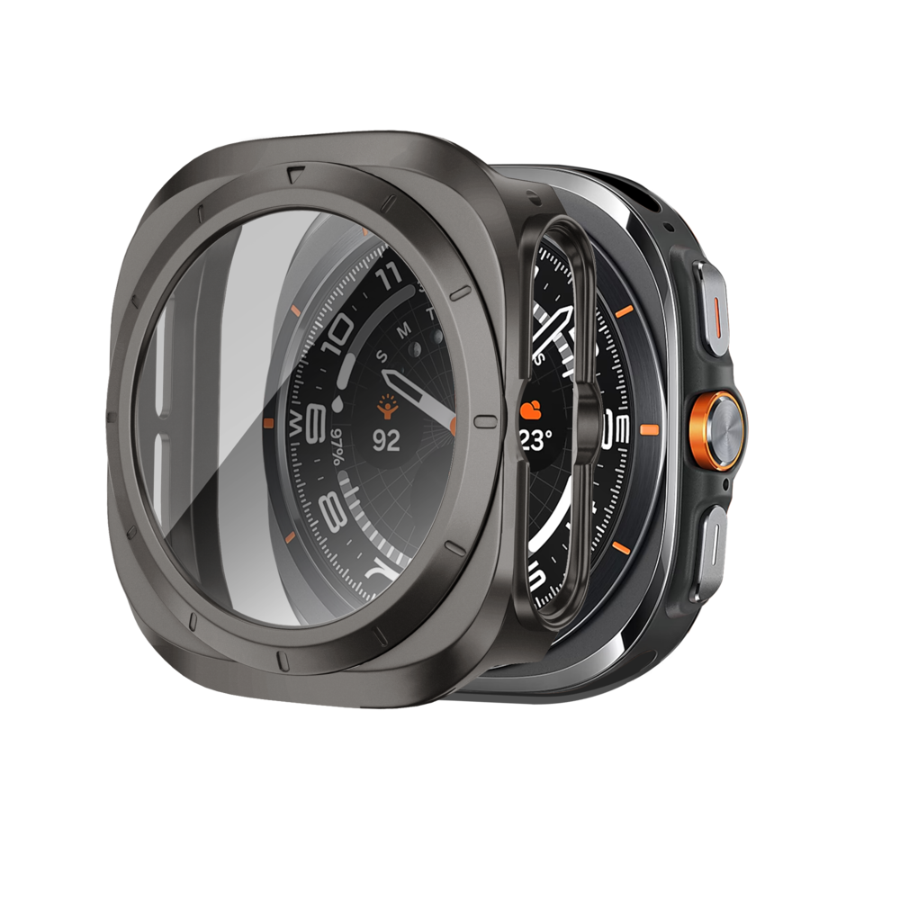 Bandz Bandz Samsung Galaxy Watch Ultra PC hoesje met glas (titanium grijs)