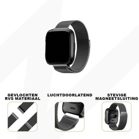 Bandz Bandz Fitbit Versa 2 Milanese loop band (zwart)