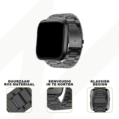 Bandz Bandz Fitbit Versa 2 stalen band 'Classic' (zwart)
