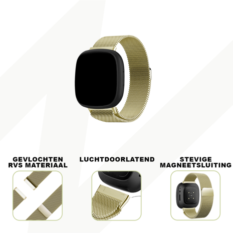 Bandz Bandz Fitbit Sense Milanese loop band (retro goud) Bandz Bandz Fitbit Sense Milanese loop band (retro goud)