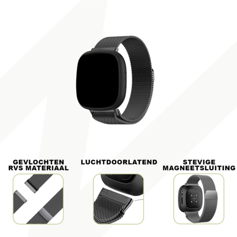 Bandz Bandz Fitbit Sense Milanese loop band (zwart)