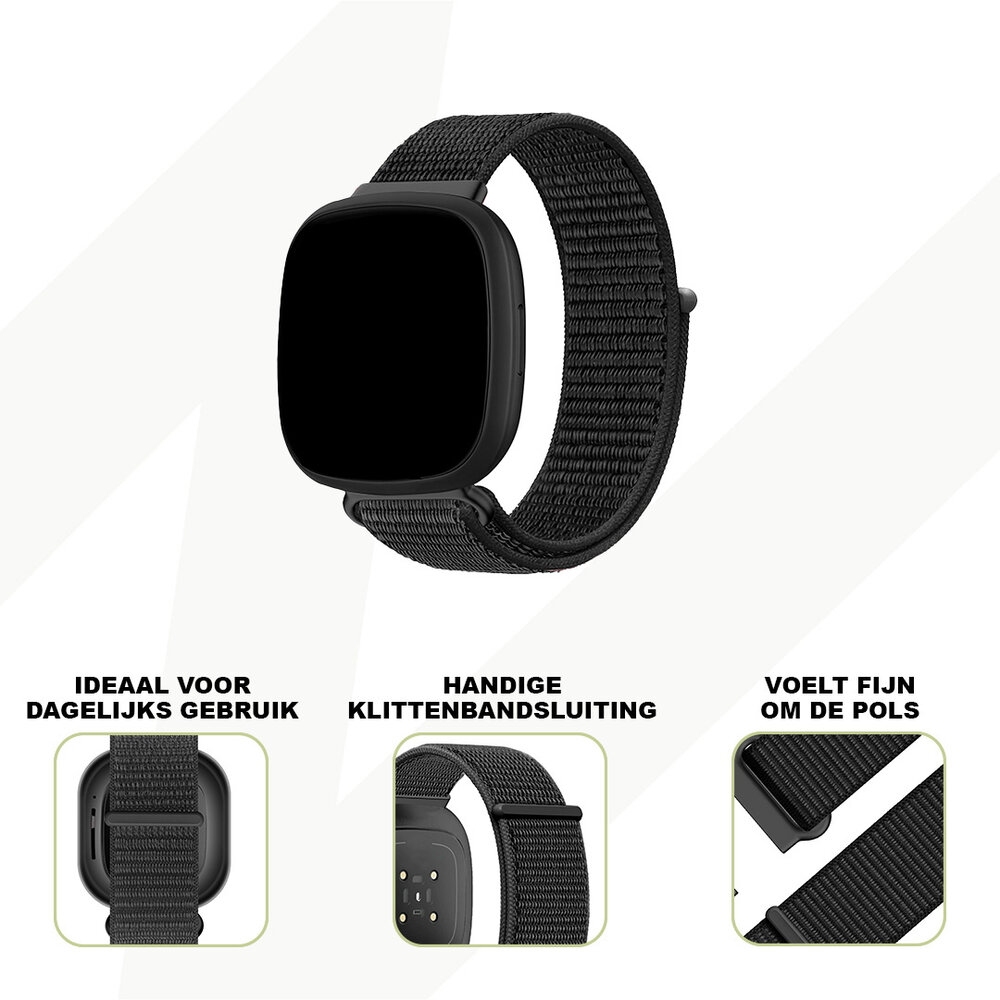 Bandz Bandz Fitbit Sense nylon loop band (zwart) Bandz Bandz Fitbit Sense nylon loop band (zwart)