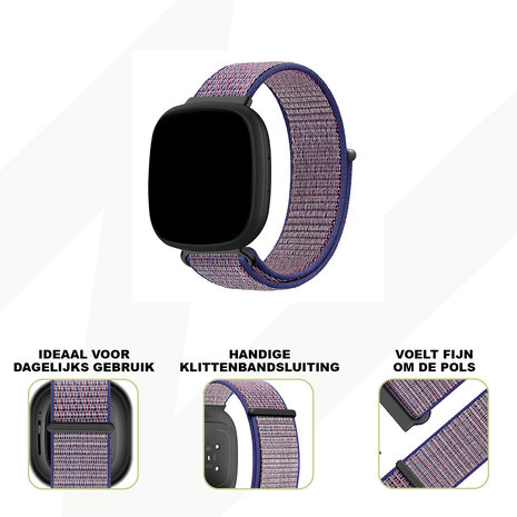 Bandz Bandz Fitbit Sense nylon loop band (donkerblauw)