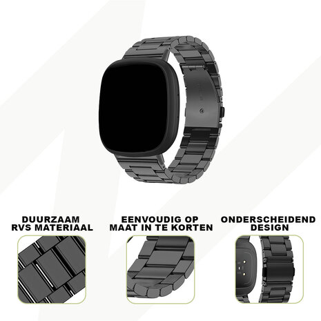 Bandz Bandz Fitbit Sense stalen band 'Classic' (zwart)