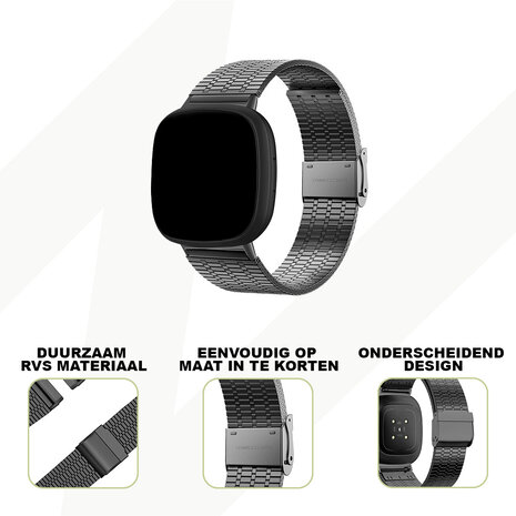 Bandz Bandz Fitbit Versa 3 verstelbare stalen band (zwart) Bandz Bandz Fitbit Versa 3 verstelbare stalen band (zwart)