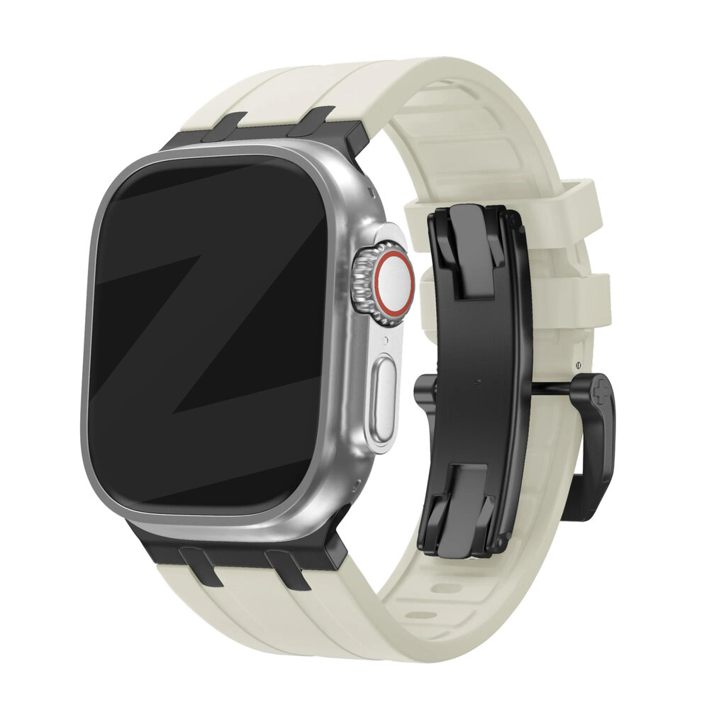 Bandz Bandz Apple Watch siliconen band 'Luxe Liquid' (beige met zwart)