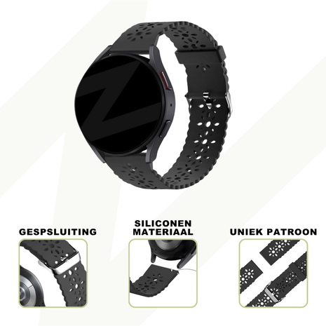 Bandz Bandz Samsung Galaxy Watch 6 Classic 47mm siliconen band met bloemenpatroon (zwart) Bandz Bandz Samsung Galaxy Watch 6 Classic 47mm siliconen band met bloemenpatroon (zwart)