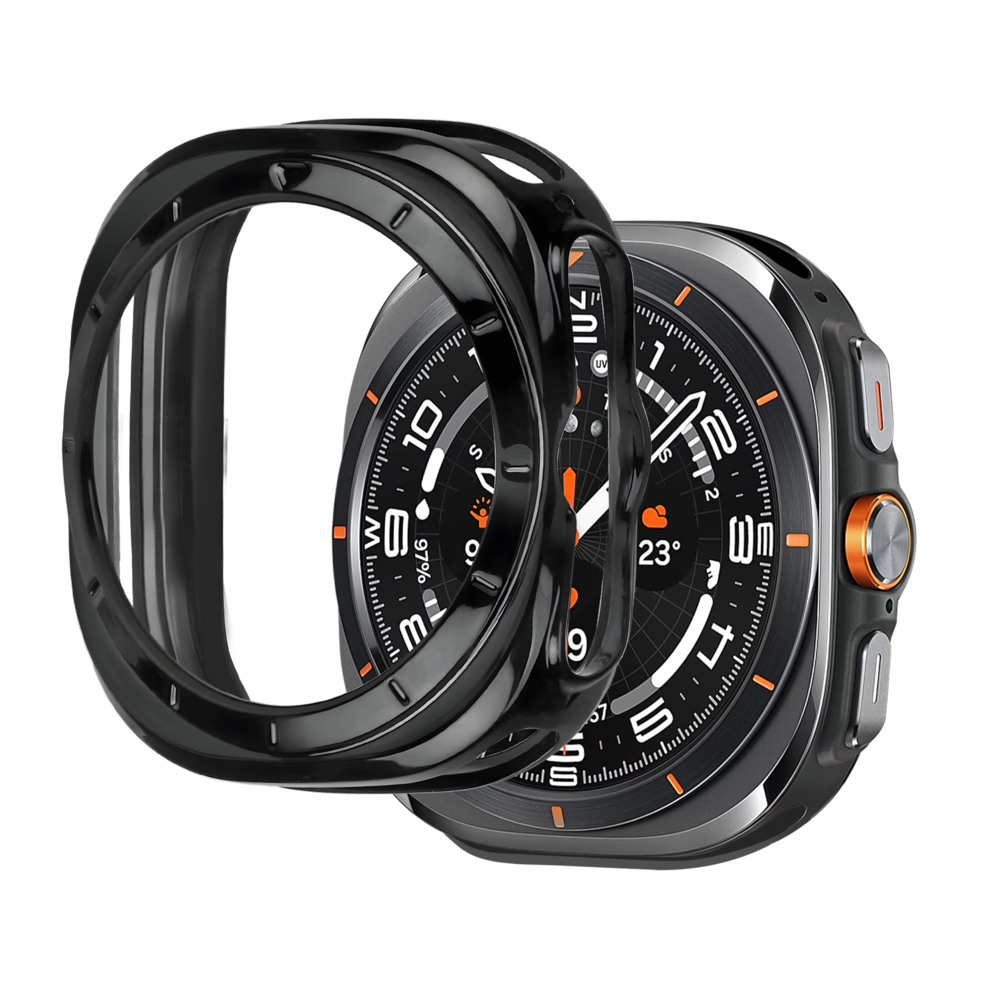 Bandz Bandz Samsung Galaxy Watch Ultra gegalvaniseerd TPU hoesje (zwart) Bandz Bandz Samsung Galaxy Watch Ultra gegalvaniseerd TPU hoesje (zwart)