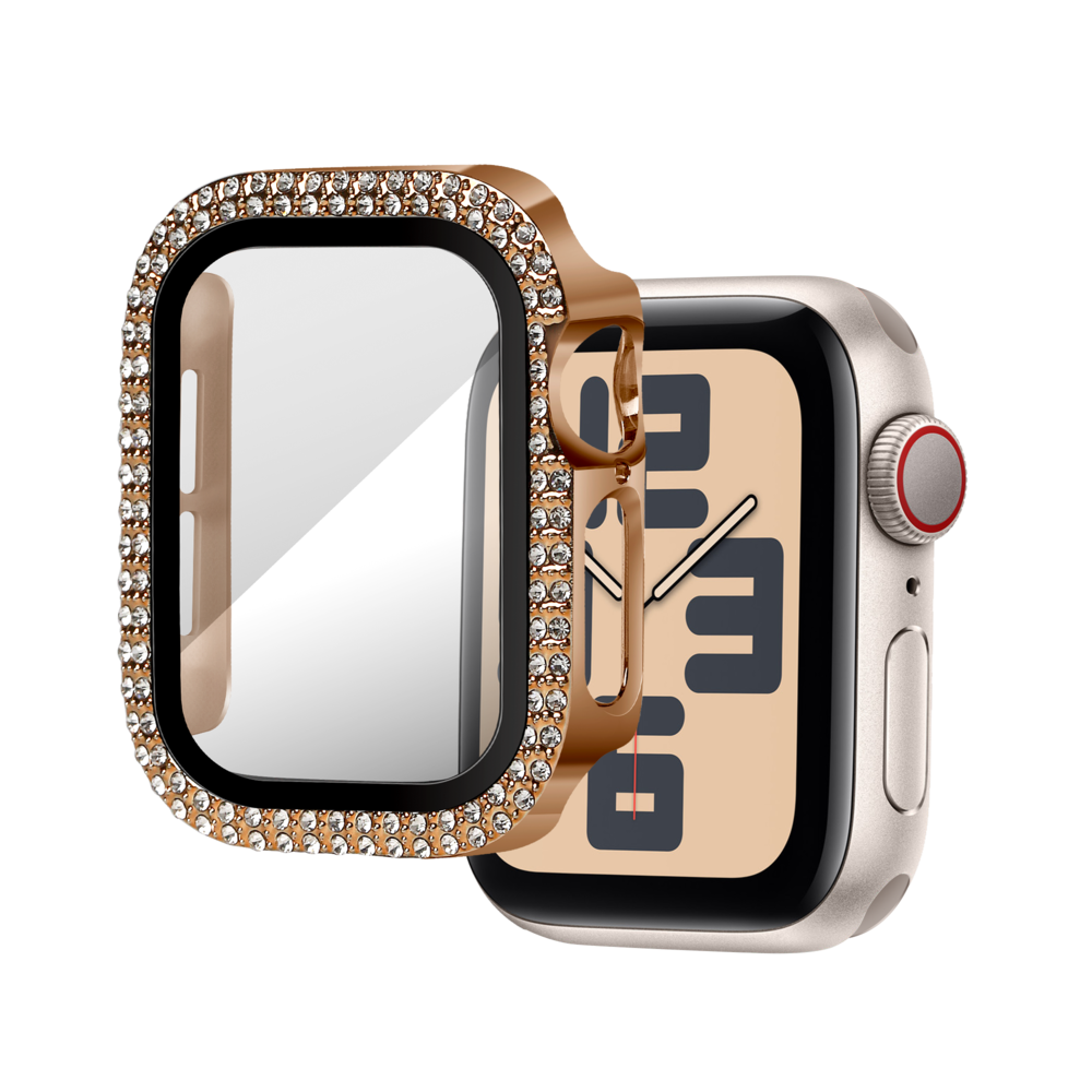 Bandz Bandz Apple Watch 10 - 42mm diamond hoesje met glas (rosé goud)